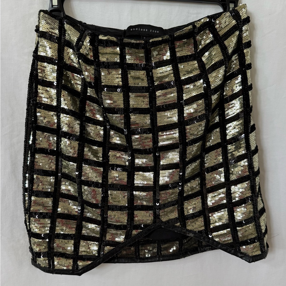 Endless Rose Black and Gold Checkered Mini Skirt